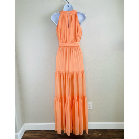 Veronica Beard Florencia Cross Front Silk Sleeveless Coral Chiffon Maxi Dress 8 - Picture 4 of 16
